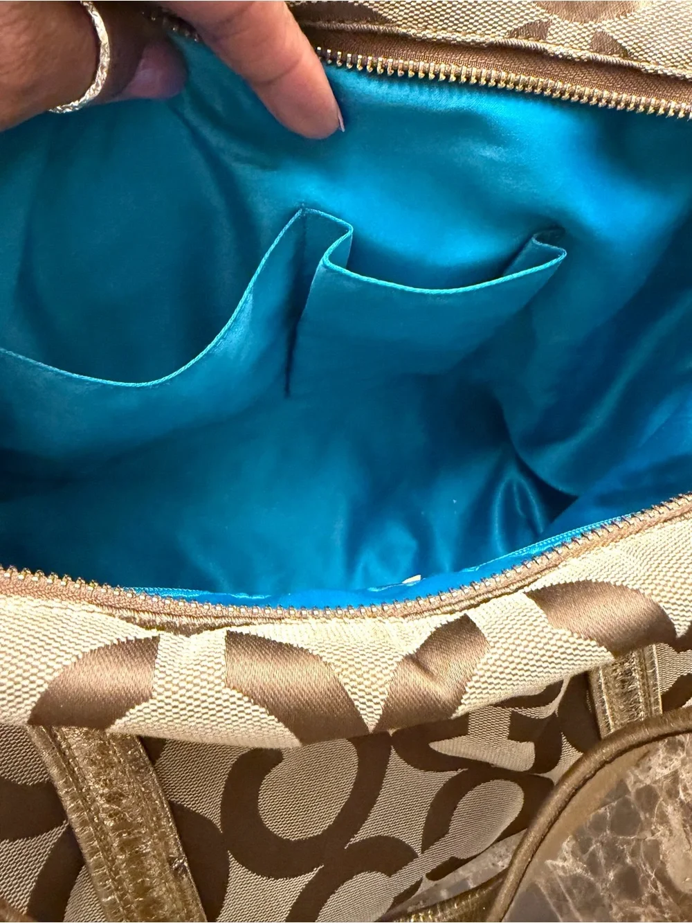 Coach POPPY Tan and Gold Signature Canvas Tote